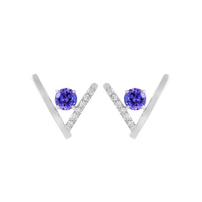 14K White Gold Tender Tanzanite Studs with Natural Diamonds