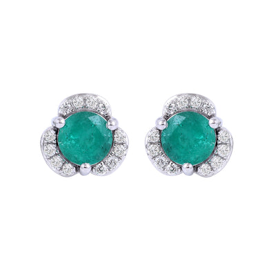 Majestic Emerald Fancy Studs In 14K White Gold Tiny Diamonds