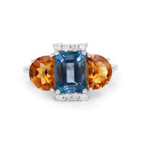 Half Moon 14K White Gold Ring with Blue Topaz and Citrine