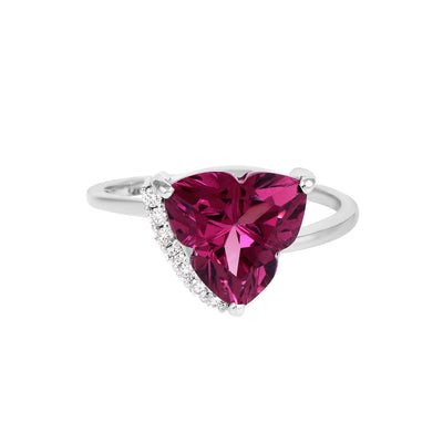 Flower Cut Rhodolite 14k White Gold Statement Ring with Diamond Accents