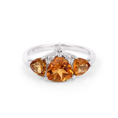Crown Shaped 14k White Gold Ring with Citrine and Diamonds