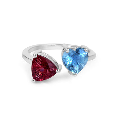 Adjustable Dual Gemstones 14k White Gold Fancy Ring