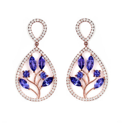 Nature's Inspired Gold Earring with Tanzanite & Diamonds