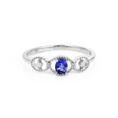 Evil Eye 14K White gold AAA Oval Cut Tanzanite and Diamond Fancy Ring