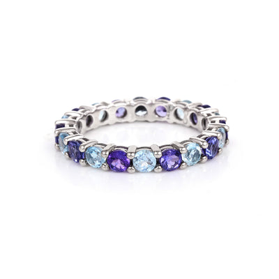 Round Tanzanite & Blue Topaz 14k White Gold Eternity Band