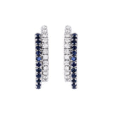 Double Line Earring With Blue Sapphires and Diamonds in 14K White Gold