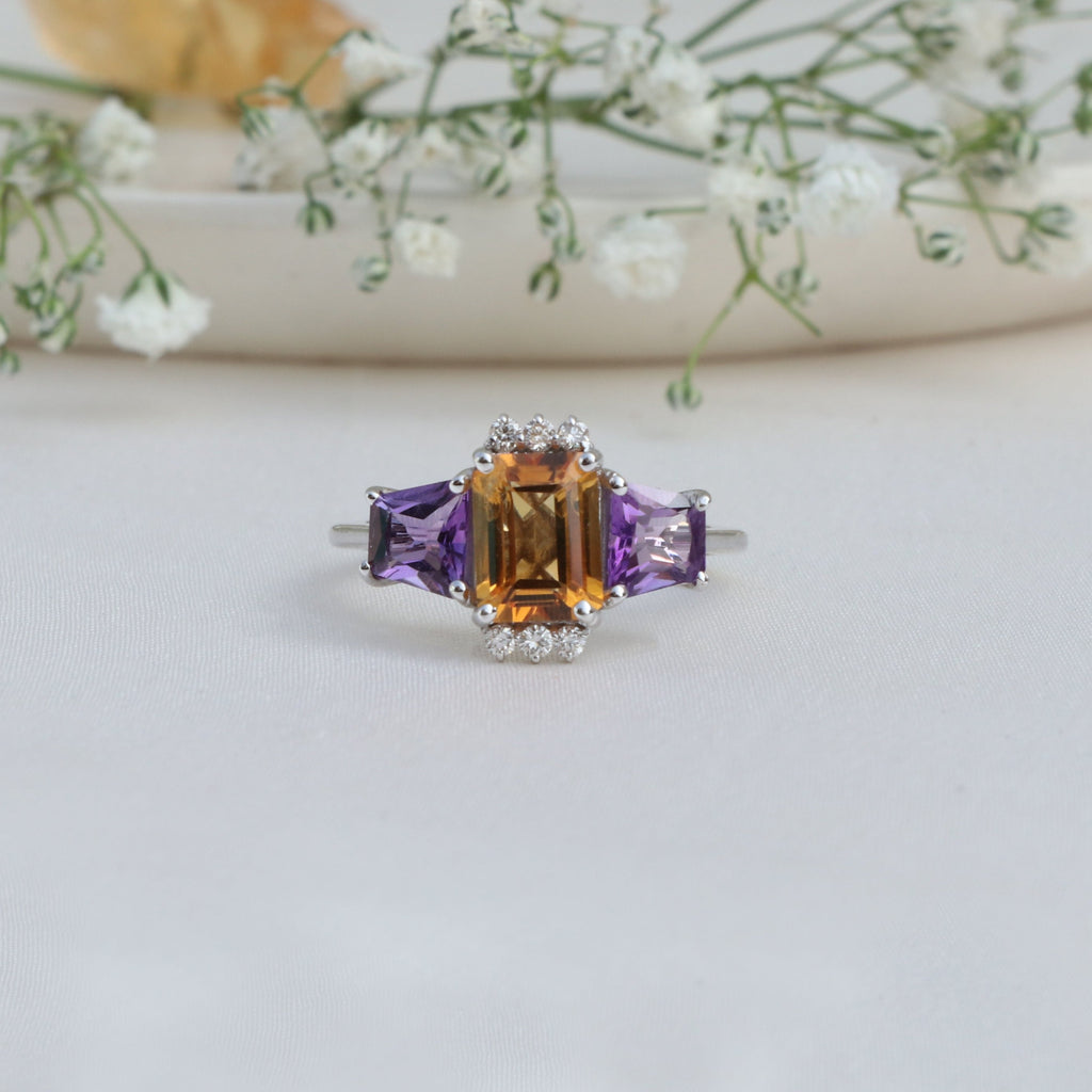 2.46Cts. Natural Citrine and Amethyst 14k Gold Ring Jewelry