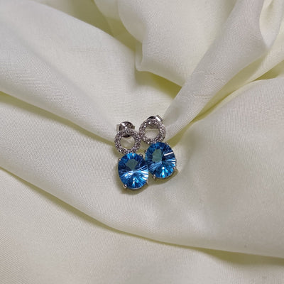 7.07 Cts. Natural Blue Topaz 14k Gold Statement Earring Jewelry