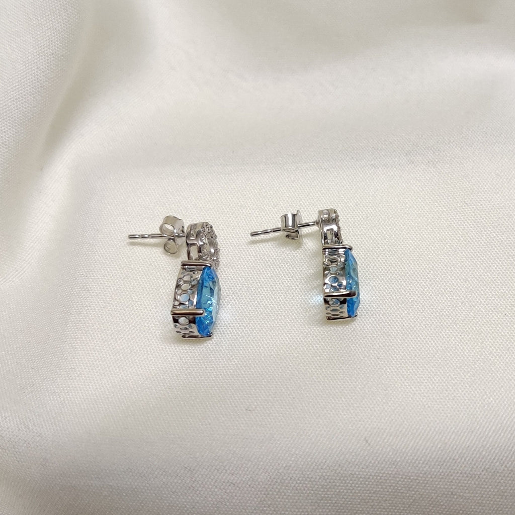 7.07 Cts. Natural Blue Topaz 14k Gold Statement Earring Jewelry
