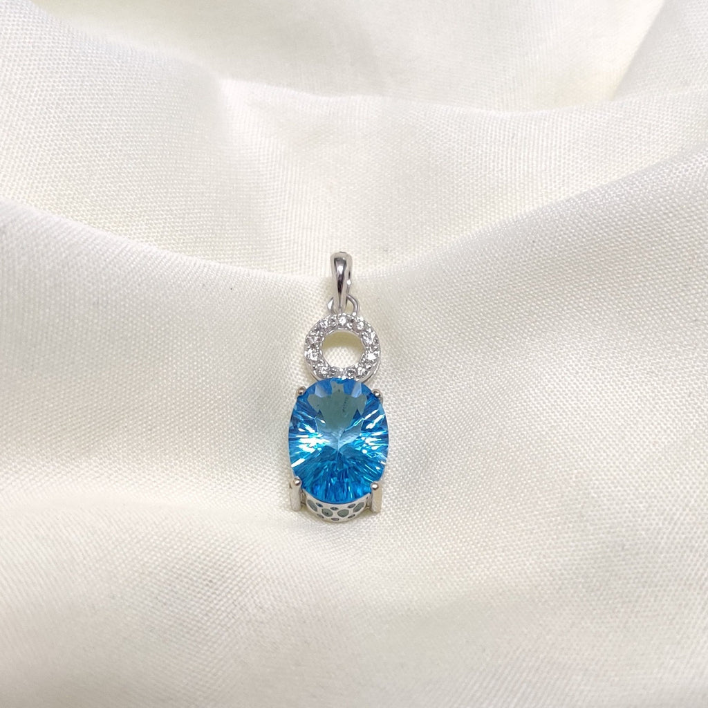 6.497 Cts. Natural Blue Topaz 14k Gold Statement Pendant Jewelry