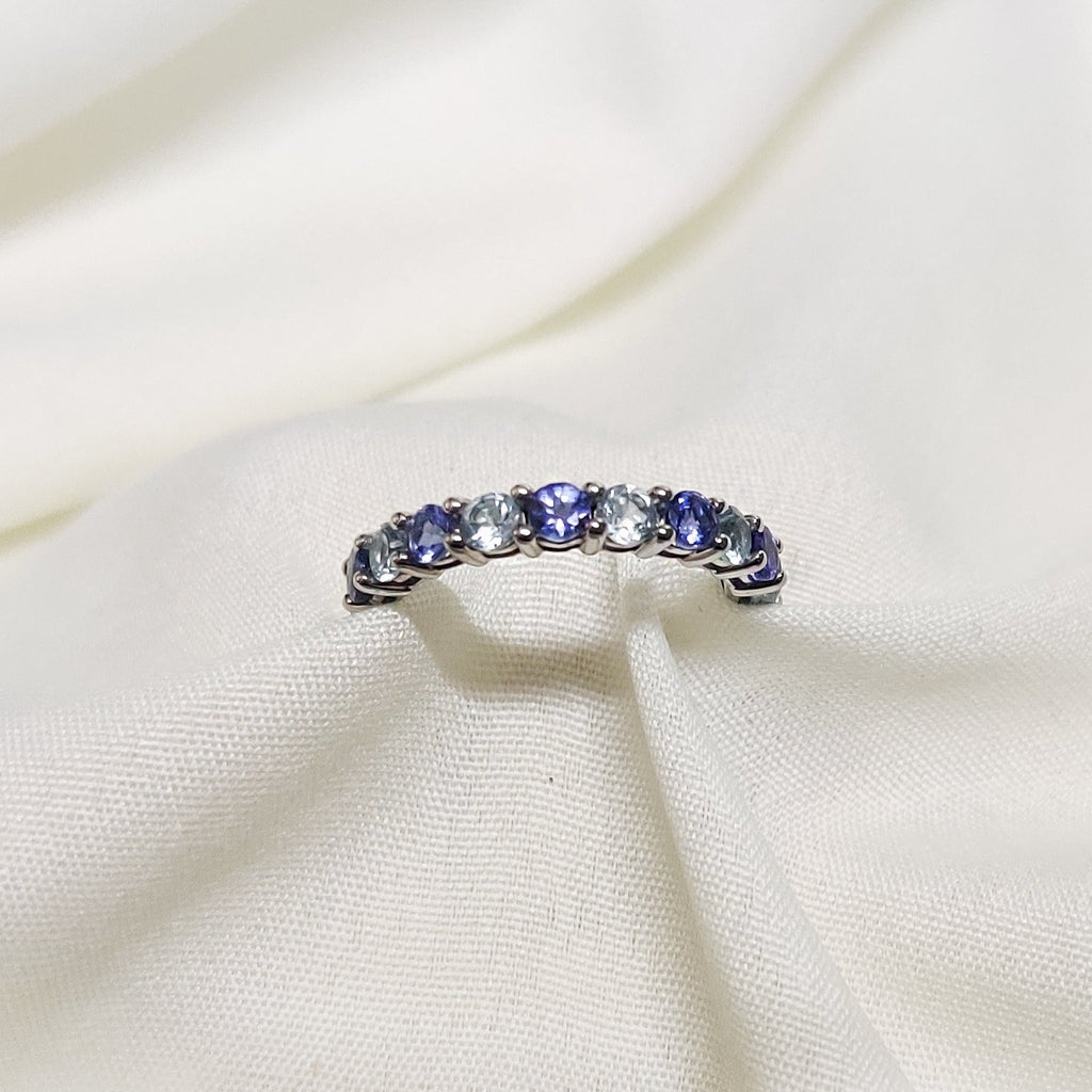 2.78 Cts. Natural Tanzanite And Blue Topaz Eternity Band Gold 14K Statement Ring Jewelry