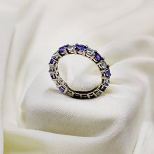 Load image into Gallery viewer, 2.78 Cts. Natural Tanzanite And Blue Topaz Eternity Band Gold 14K Statement Ring Jewelry