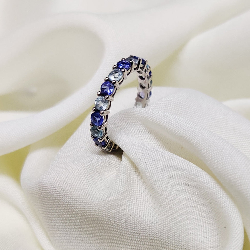 2.78 Cts. Natural Tanzanite And Blue Topaz Eternity Band Gold 14K Statement Ring Jewelry