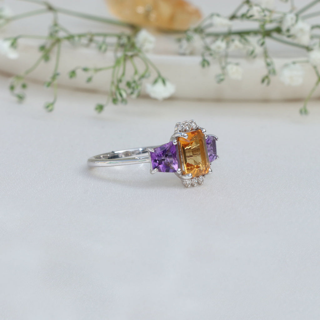 2.46Cts. Natural Citrine and Amethyst 14k Gold Ring Jewelry