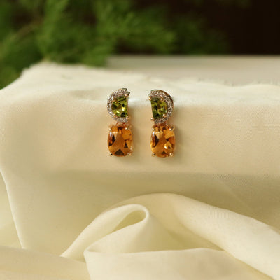 6.908 Cts. Natural Peridot And Citrine 14k Gold Dainty Drop Earring Jewelry